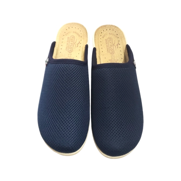 Fly Flot Blue Fabric Mule Clogs Shoes Slip On Comfort Size 40 - Picture 7 of 10